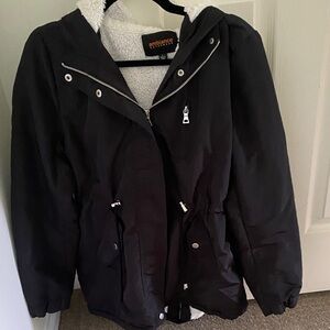 Ambiance Black Hooded Coat with White Lining